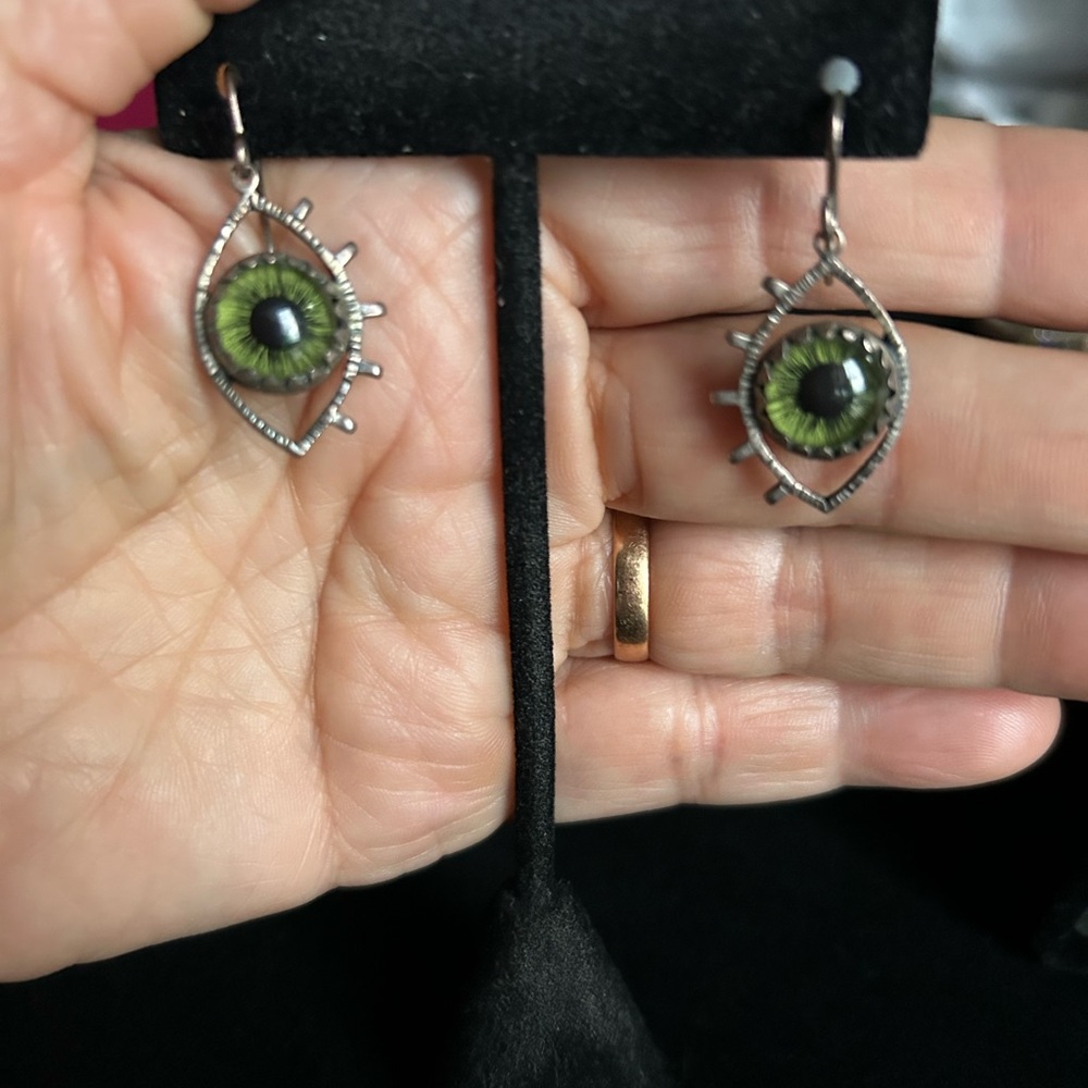 Silver and Green Eye Earrings